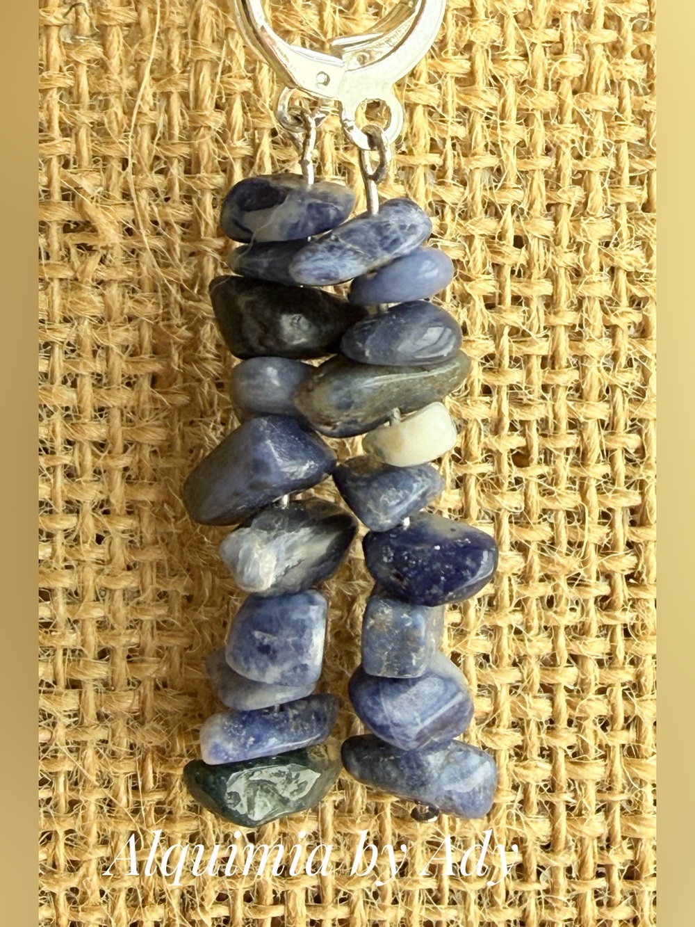 Sodalite + simple Blue and silver hoops Earrings
